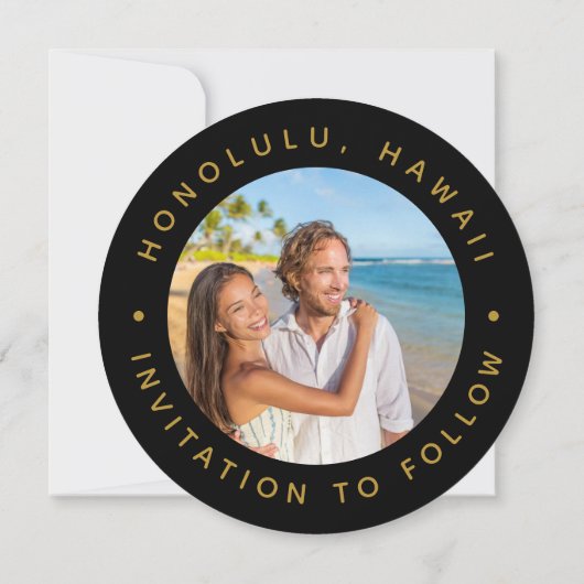 Save The Date Mariage photo Black & Gold Tropical Palm Tree (Dos)