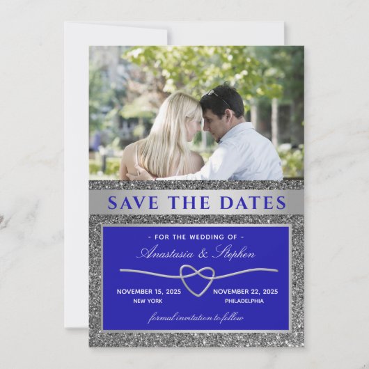 Save The Date Mariage photo bleu (Devant)