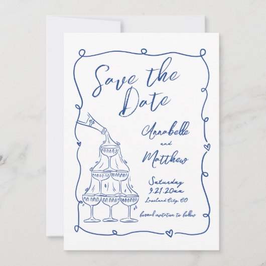Save The Date Mariage photo bleu à main lunaire (Devant)