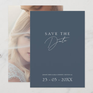 Save The Date Mariage photo bleu ardoise minimaliste avec écritu