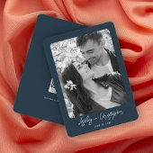 Save The Date Mariage photo bleu de la marine florale minimale