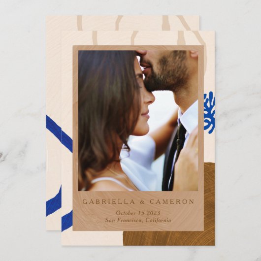 Save The Date Mariage photo bleu Tan Abstrait contemporain (Devant / Derrière)