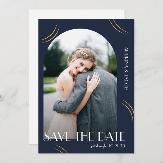 Save The Date Mariage photo Blue Big Typography (Devant / Derrière)