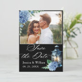 Save The Date Mariage photo Blue Hydrangea Black Classic (Debout devant)