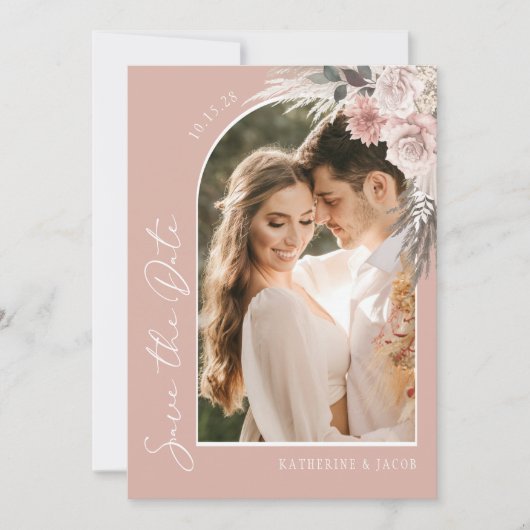 Save The Date Mariage photo Boho Pampas Grass Blush Rose (Devant)