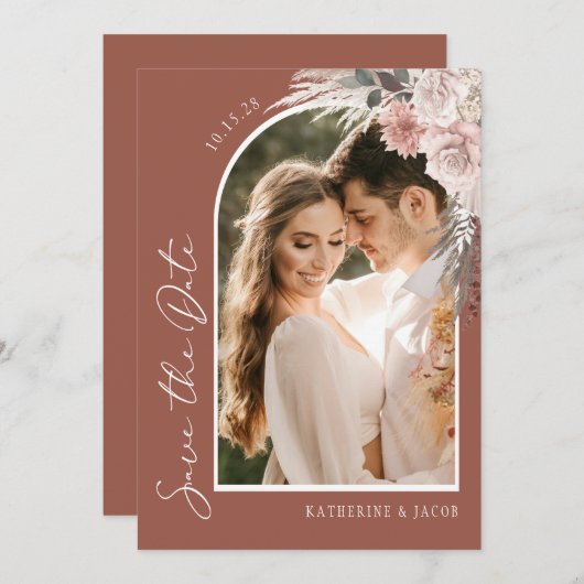 Save The Date Mariage photo Boho Terracotta (Devant / Derrière)