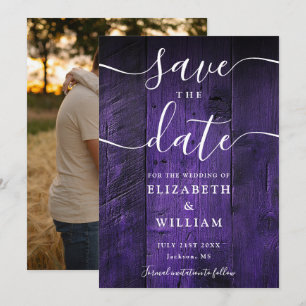 Save The Date Mariage Photo Bois Rustique Violet Bohème Chic 