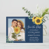 Save The Date Mariage photo Bold Navy Blue Yellow Sunflower (Debout devant)