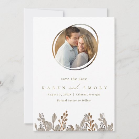 Save The Date Mariage Photo Botanique Bohème Beige (Devant)