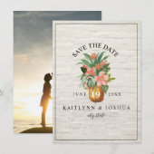 Save The Date Mariage Photo Brique de Plage de l'Ananas Floral (Devant / Derrière)