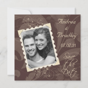 Save The Date Mariage photo Brown et ivoire Retro Enregistrer la