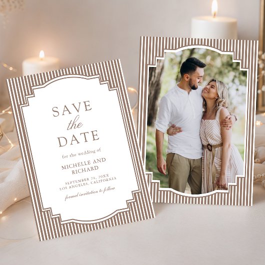 Save The Date Mariage Photo Brun Rayé Classique