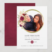 Save The Date Mariage photo Burgundy-Marsalla et rose (Devant / Derrière)