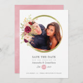 Save The Date Mariage photo Burgundy-Marsalla et rose (Devant / Derrière)