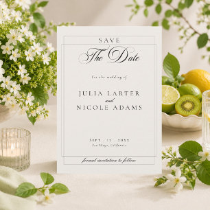 Save The Date Mariage photo calligraphié classique en ivoire noi