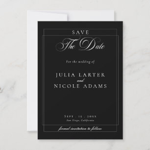 Save The Date Mariage photo calligraphié classique en ivoire noi