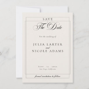 Save The Date Mariage photo calligraphié classique en ivoire noi