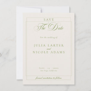 Save The Date Mariage photo calligraphie ivoire vert Classique