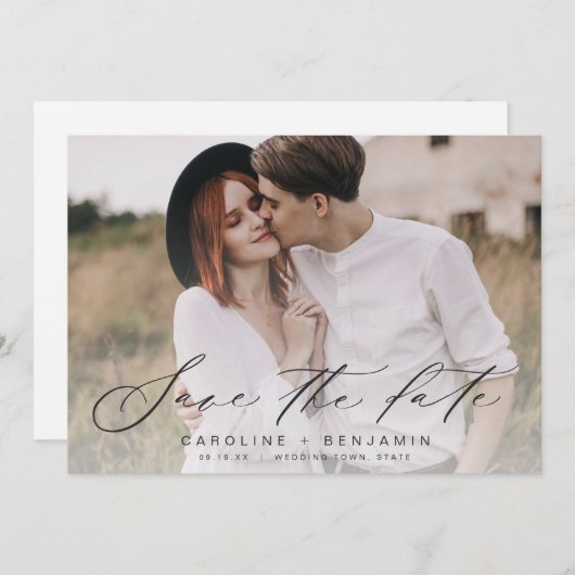 Save The Date Mariage photo calligraphie moderne enregistrer la  (Devant / Derrière)