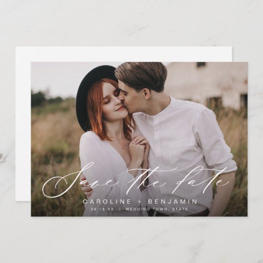 Save The Date Mariage photo calligraphie moderne enregistrer la  (Devant / Derrière)