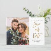 Save The Date Mariage Photo Calligraphie Moderne Or (Debout devant)