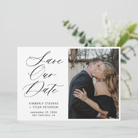 Save The Date Mariage photo calligraphie simple et élégant (Debout devant)