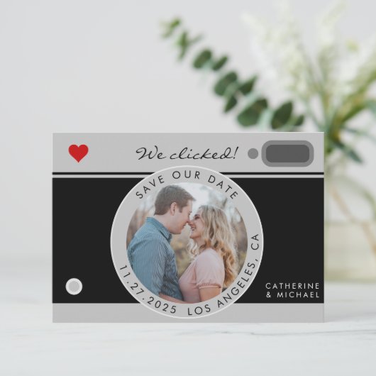 Save The Date Mariage Photo Caméra Noir Unique Enregistrer La Da (Debout devant)