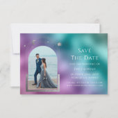 Save The Date Mariage Photo Céleste Turquoise Violet Argent (Devant)