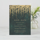 Save The Date Mariage Photo Chic Émeraude Verdure Or Enchanté (Debout devant)