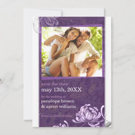 Save The Date Mariage photo chic violet violet Enregistrer la da (Devant)