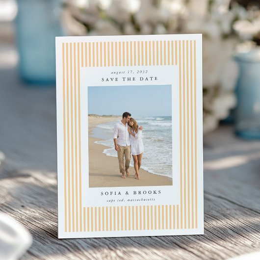 Save The Date Mariage photo classique rayé | Abricot