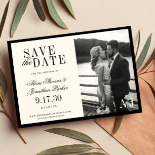 Save The Date Mariage photo classique vintage noir ivoire 