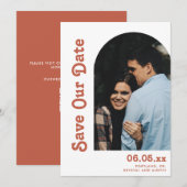 Save The Date Mariage Photo Code QR Terracotta de Style Rétro &  (Devant / Derrière)