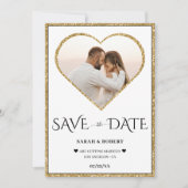 Save The Date Mariage photo Coeur Parties scintillant Blanc & Or (Devant)