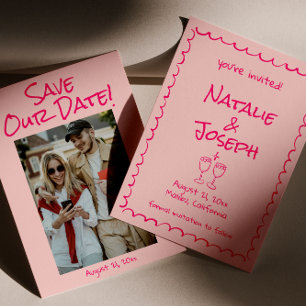 Save The Date Mariage photo coloré de la main rétro dessiné