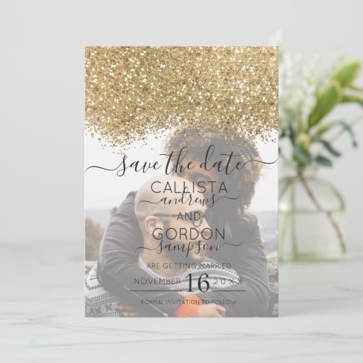 Save The Date Mariage photo Confetti Parties scintillant Noir Lu (Debout devant)