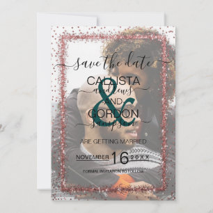 Save The Date Mariage Photo Confettis Or Rose Émeraude