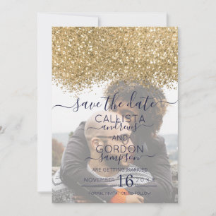 Save The Date Mariage Photo Confettis Pailletés Or Luxe Navy