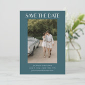 Save The Date Mariage photo couleur Emerald Turquoise Art Déco (Debout devant)