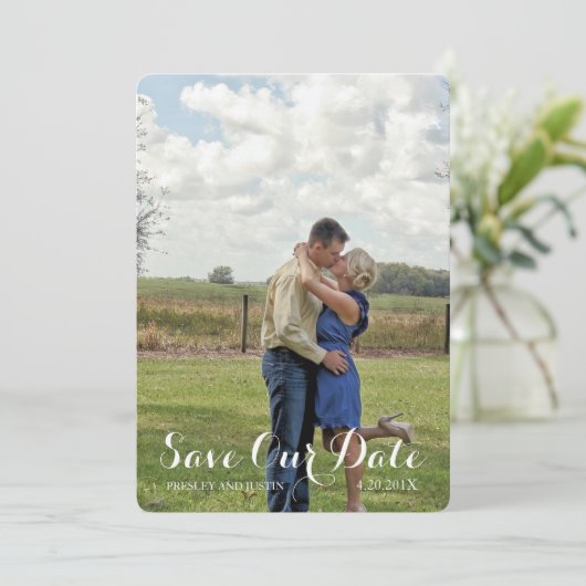 Save The Date Mariage Photo Country Rustique Cerf Amour (Debout devant)