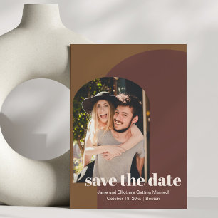 Save The Date Mariage Photo d'Arche Géométrique Marron Rétro 70