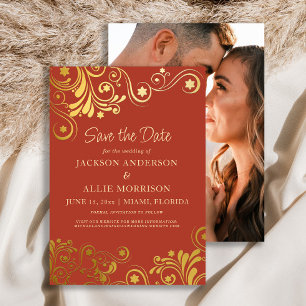 Save The Date Mariage photo Dark Burange Orange Gold