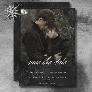 Save The Date Mariage photo Dark Moody Black Satin Damask