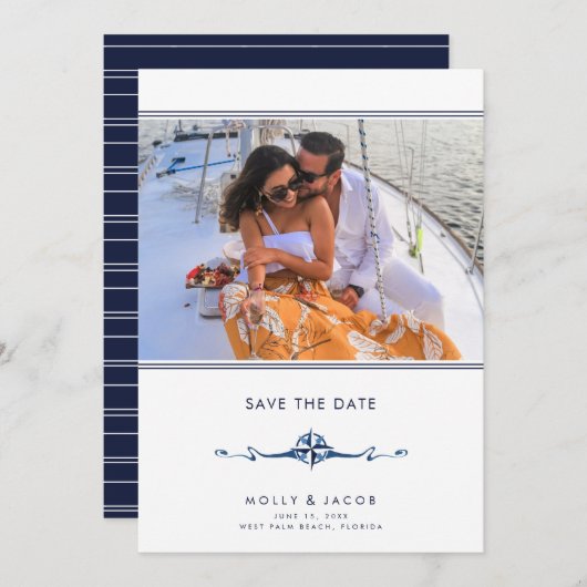 Save The Date Mariage photo de bande nautique Enregistrer la dat (Devant / Derrière)