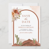 Save The Date Mariage photo de cactus de désert floral en terre  (Devant)