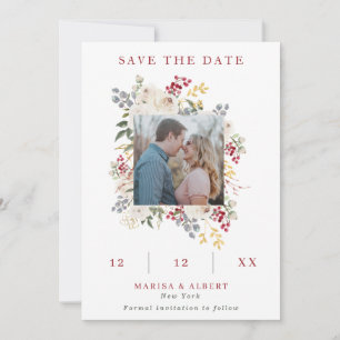 Save The Date Mariage photo de cadre de baies d'hiver et de rose