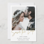 Save The Date Mariage photo de calligraphie dorée moderne (Devant)