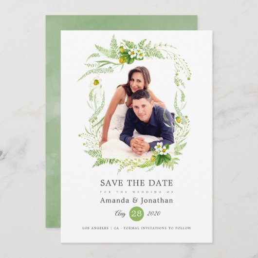 Save The Date Mariage Photo de Campagne Verte (Devant / Derrière)