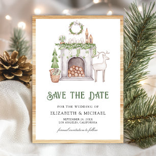 Save The Date Mariage Photo de Cheminée Noël Blanc
