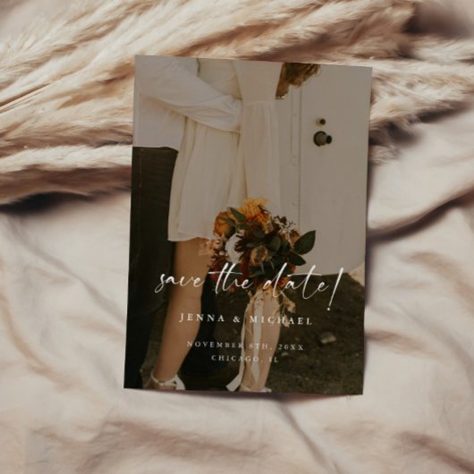 Save The Date Mariage photo de code QR de script beige minimalis